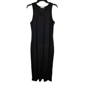 Marine Layer Lexi‎ Daytime Dress Black Ribbed Midi XL Minimalist Basic Bodycon